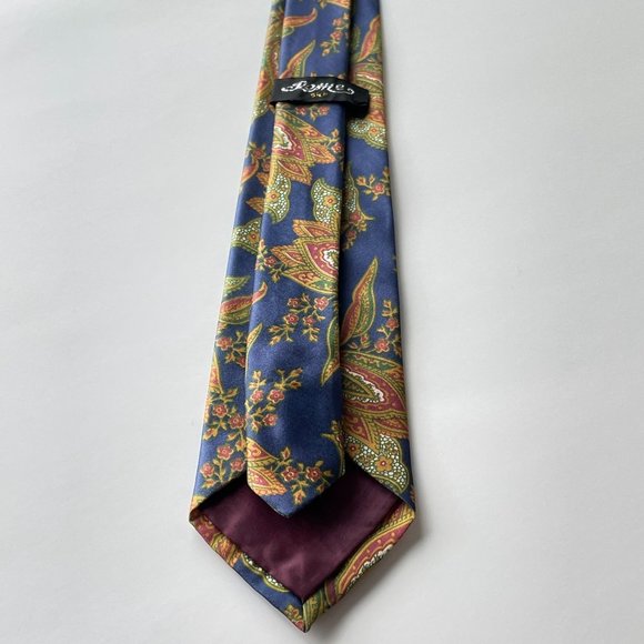 4/$25 Vintage Rome Silk Necktie Baroque Floral Print Blue Red Orange Green - Picture 6 of 11